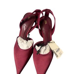 ZARA Burgundy Satin Slingback Heels – Size 7.5 (New with Tags)
